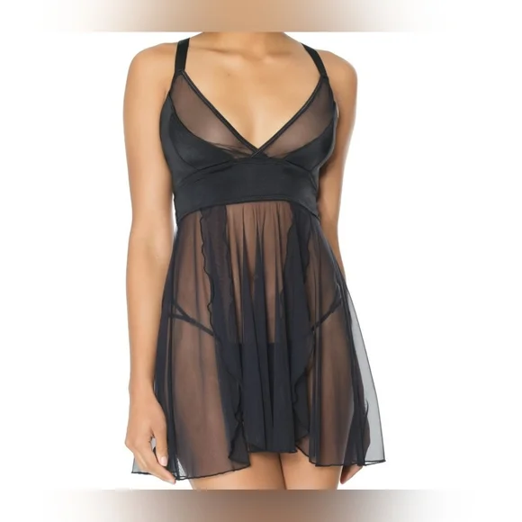 Coquette ~ Peep Show Babydoll ~ Black Gothic O-Ring Strappy Cage Lingerie - Picture 4 of 16